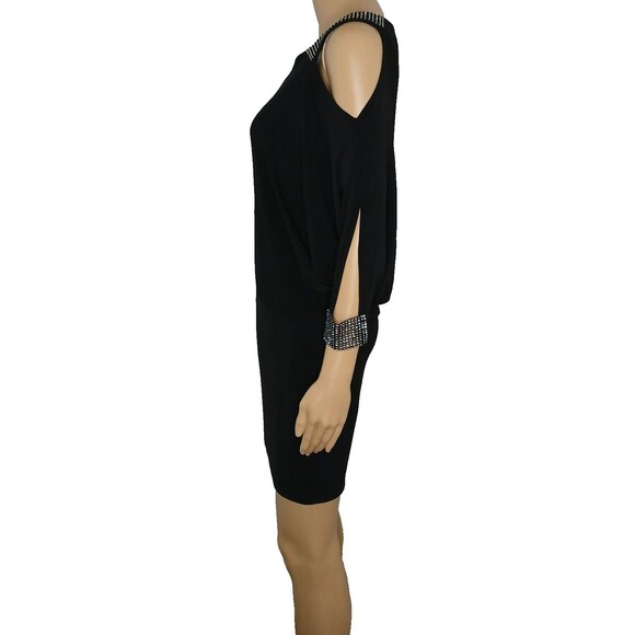 Womens Size 4 Cold Shoulder Rhinestones Cocktail Party Clubbing Mini Dress - Picture 5 of 11